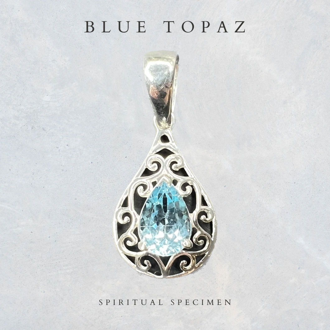 Blue Topaz Pendant with Design