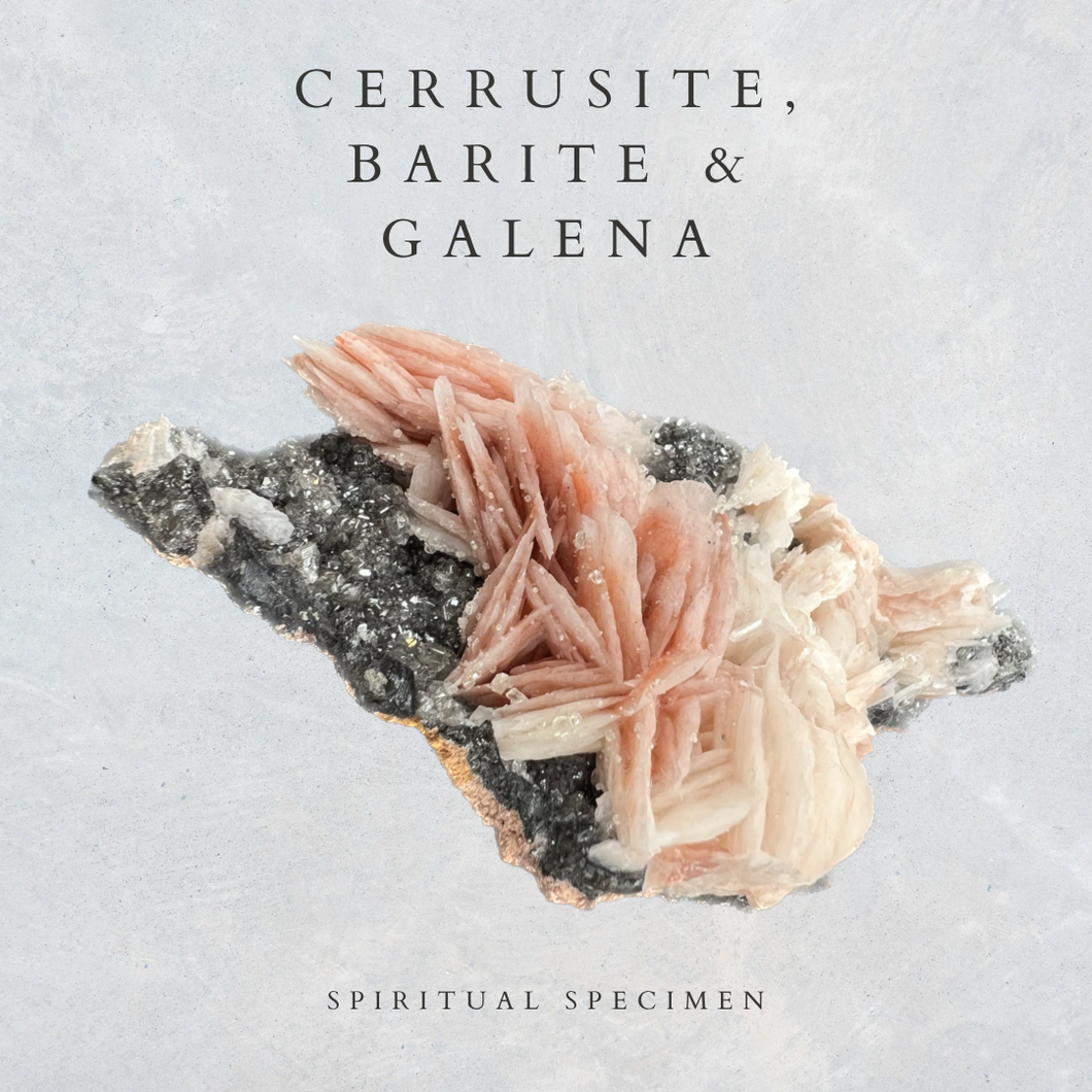 Cerrusite on Barite with Galena