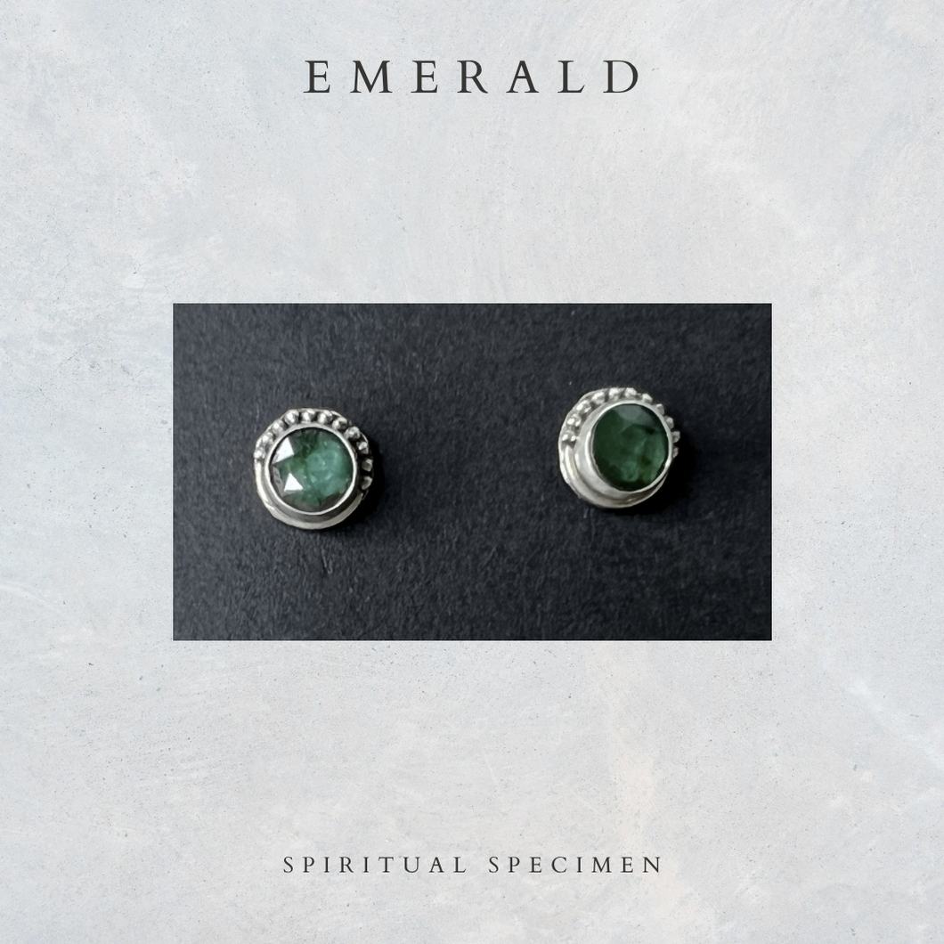 Emerald Round Stud Earrings