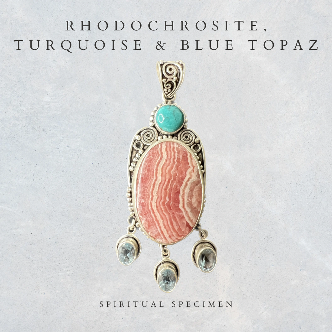 Rhodochrosite, Turquoise & Blue Topaz Pendant