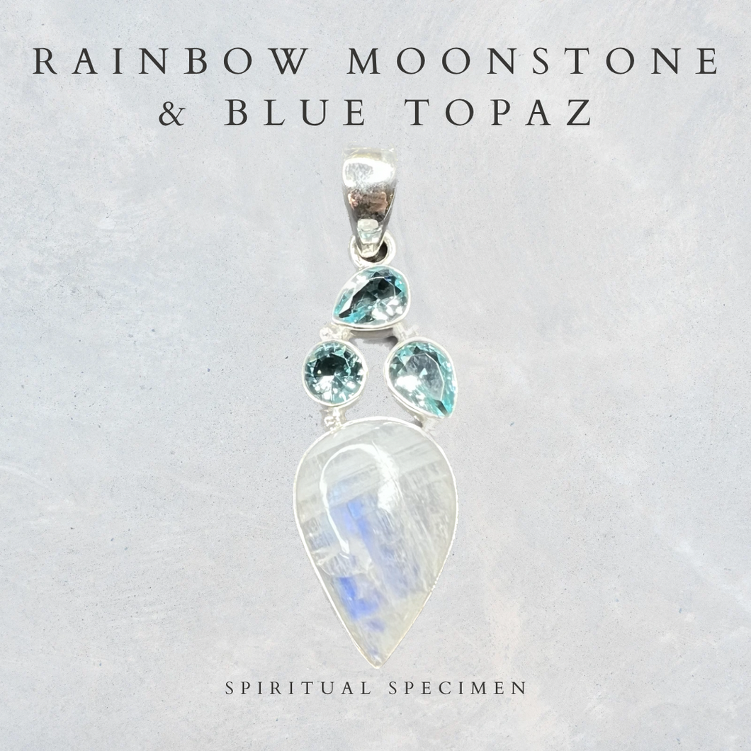 Rainbow Moonstone & Blue Topaz Pendant